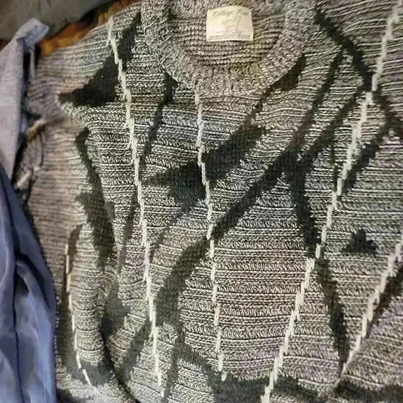 80s Vintage Womens L Geometric Crew Neck Sweater College Point Abstract Retro - Picture 3 of 14